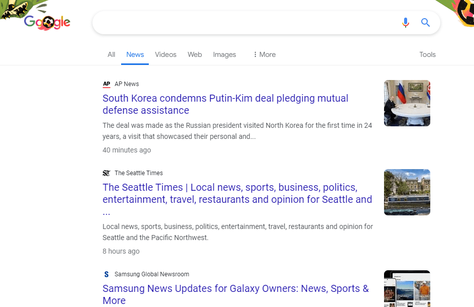 Google news results