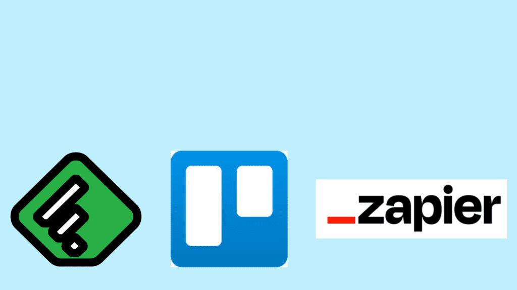 content calendar components, logos for Feedly, Trello and Zapier