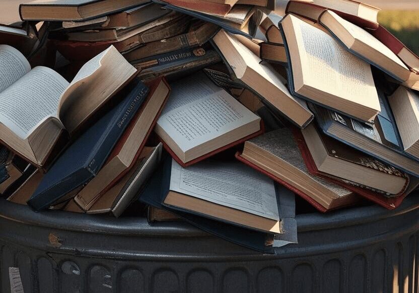 books in trash